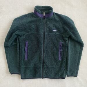 Vintage 90s Patagonia Fleece Full Zip Deep Pile PEF Interior S USA Green Retro